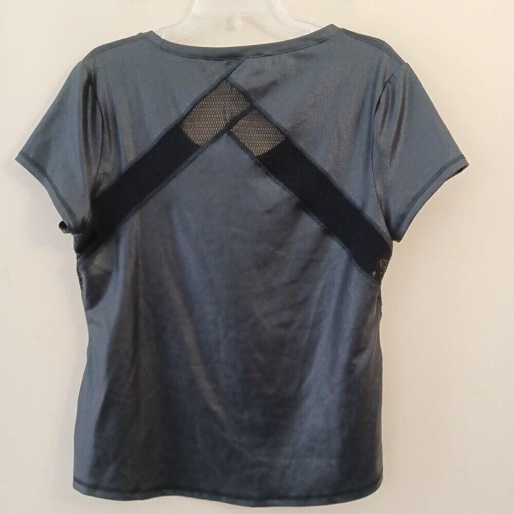 X Gottex Top XL Workout Faux Leather Mesh Short Sleeve Black Athleisure Gym